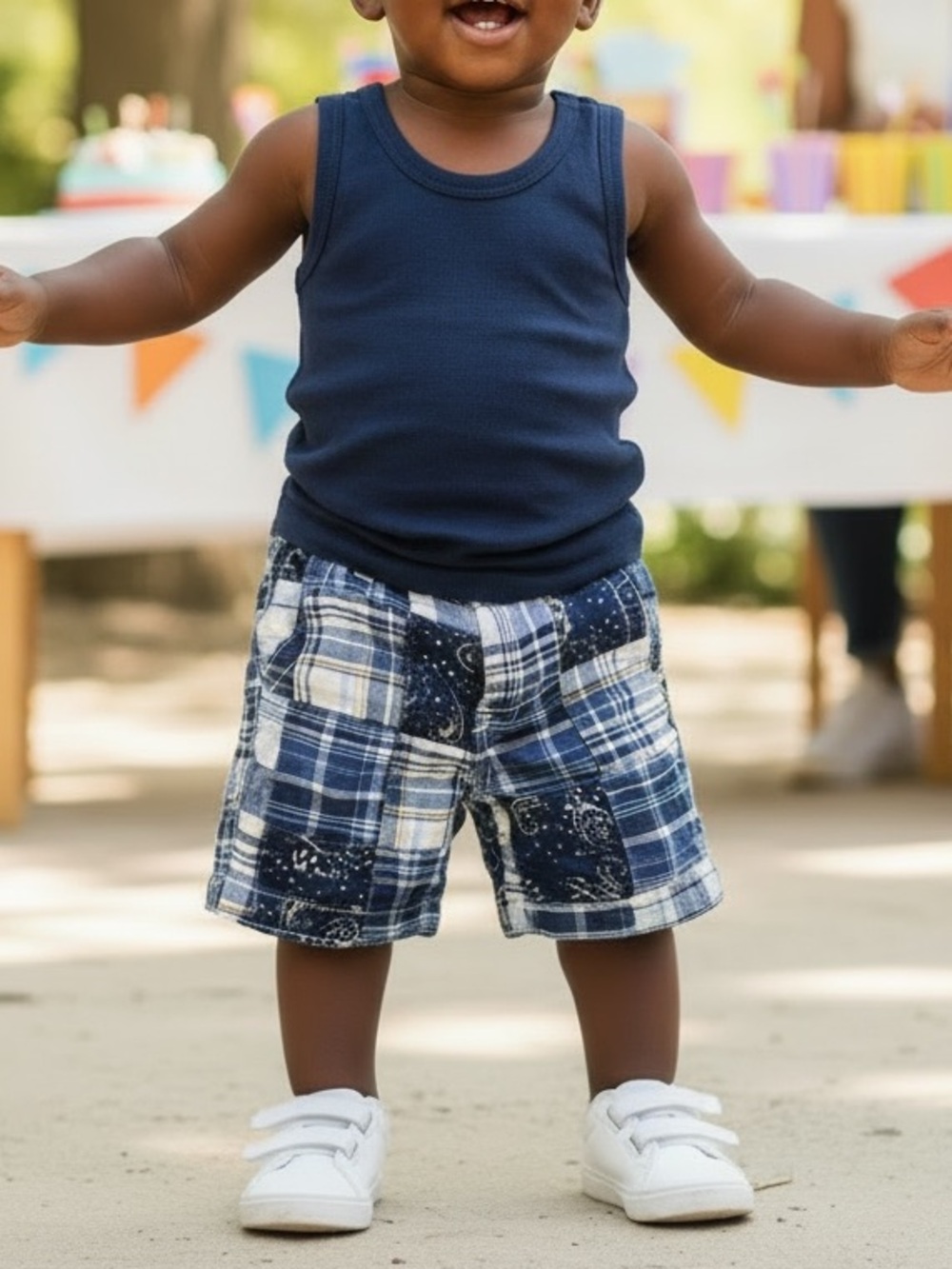 GAP Navy and Cream Patchwork Plaid Shorts | Size 2T